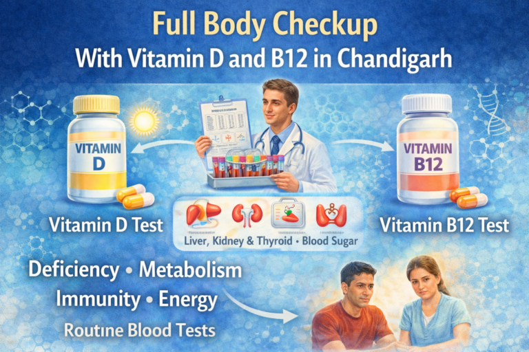 Full body checkup with vitamin D and B12 test in Chandigarh showing routine blood tests and vitamin deficiency screening