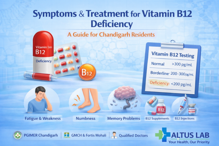 Symptoms and treatment for Vitamin B12 deficiency including fatigue numbness memory problems and B12 testing in Chandigarh