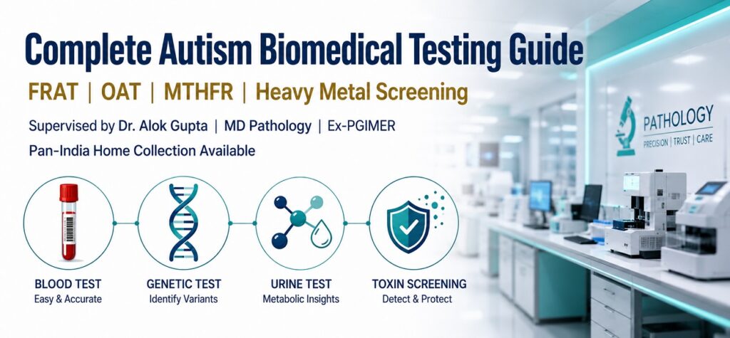 Complete autism biomedical testing guide India — FRAT OAT MTHFR Heavy Metal Screening at Altus Lab supervised by Dr. Alok Gupta MD Pathology Ex-PGIMER