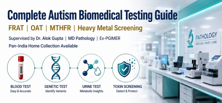 Complete autism biomedical testing guide India — FRAT OAT MTHFR Heavy Metal Screening at Altus Lab supervised by Dr. Alok Gupta MD Pathology Ex-PGIMER