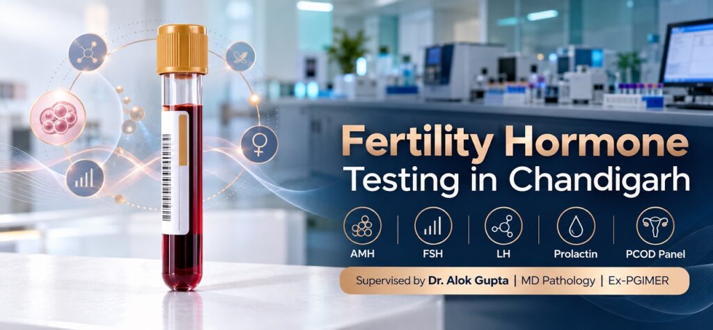 Fertility hormone tests Chandigarh — AMH FSH LH PCOD panel testing at Altus Lab supervised by Dr. Alok Gupta MD Pathology